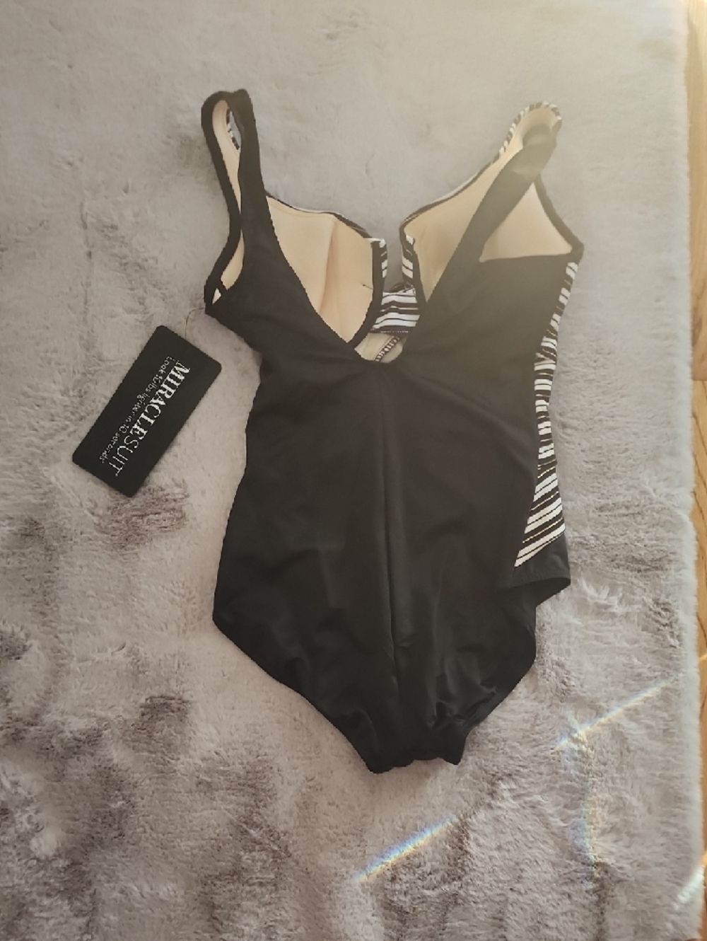 Miraclesuit Black and White Striped Girls One-Piece Swimsuit - Picture 2 of 5
